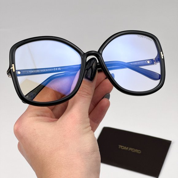 Tom Ford FT5845-B 001 BRAND NEW Eyeglasses Black Blue Block Butterfly Women